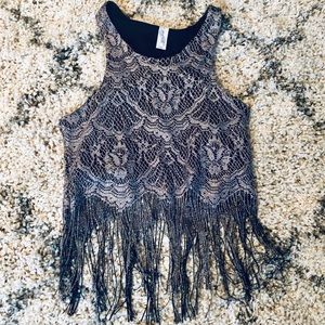 Silver/Black Lace Fringe Top
